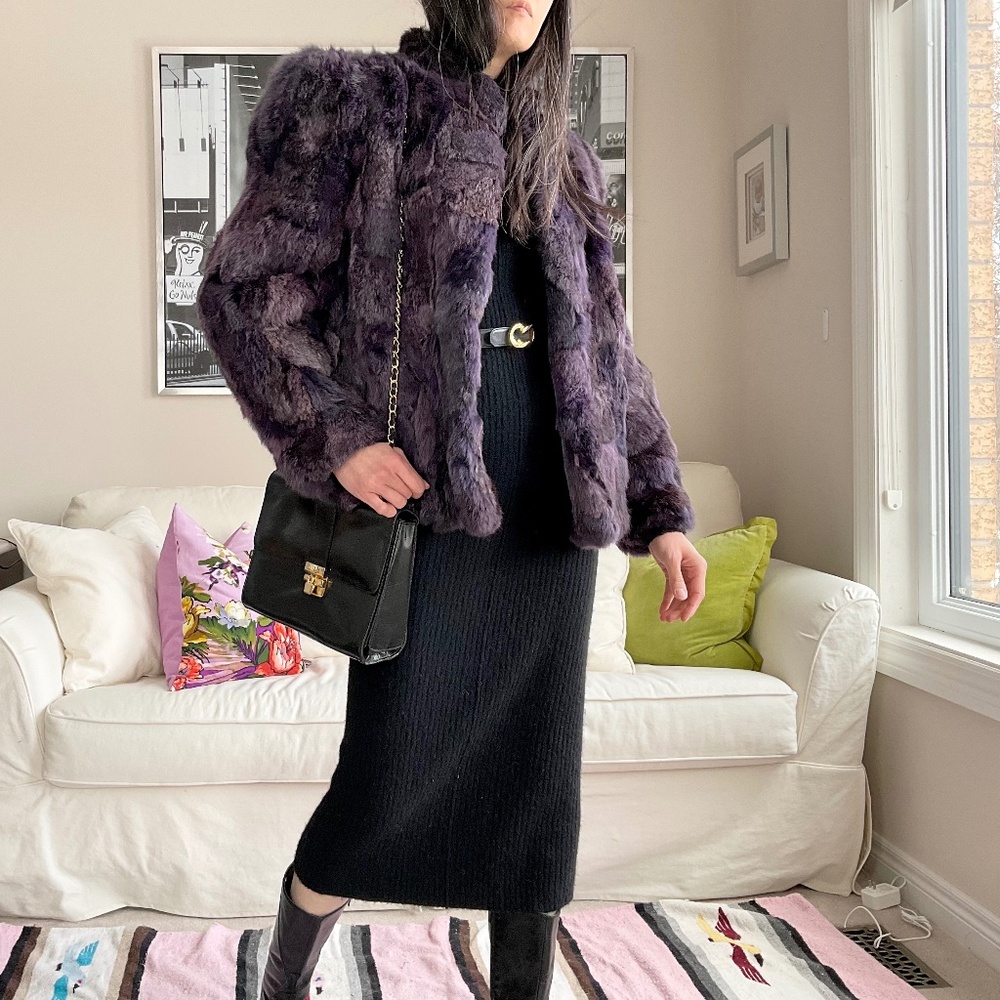 Purple rabbit fur short coat
